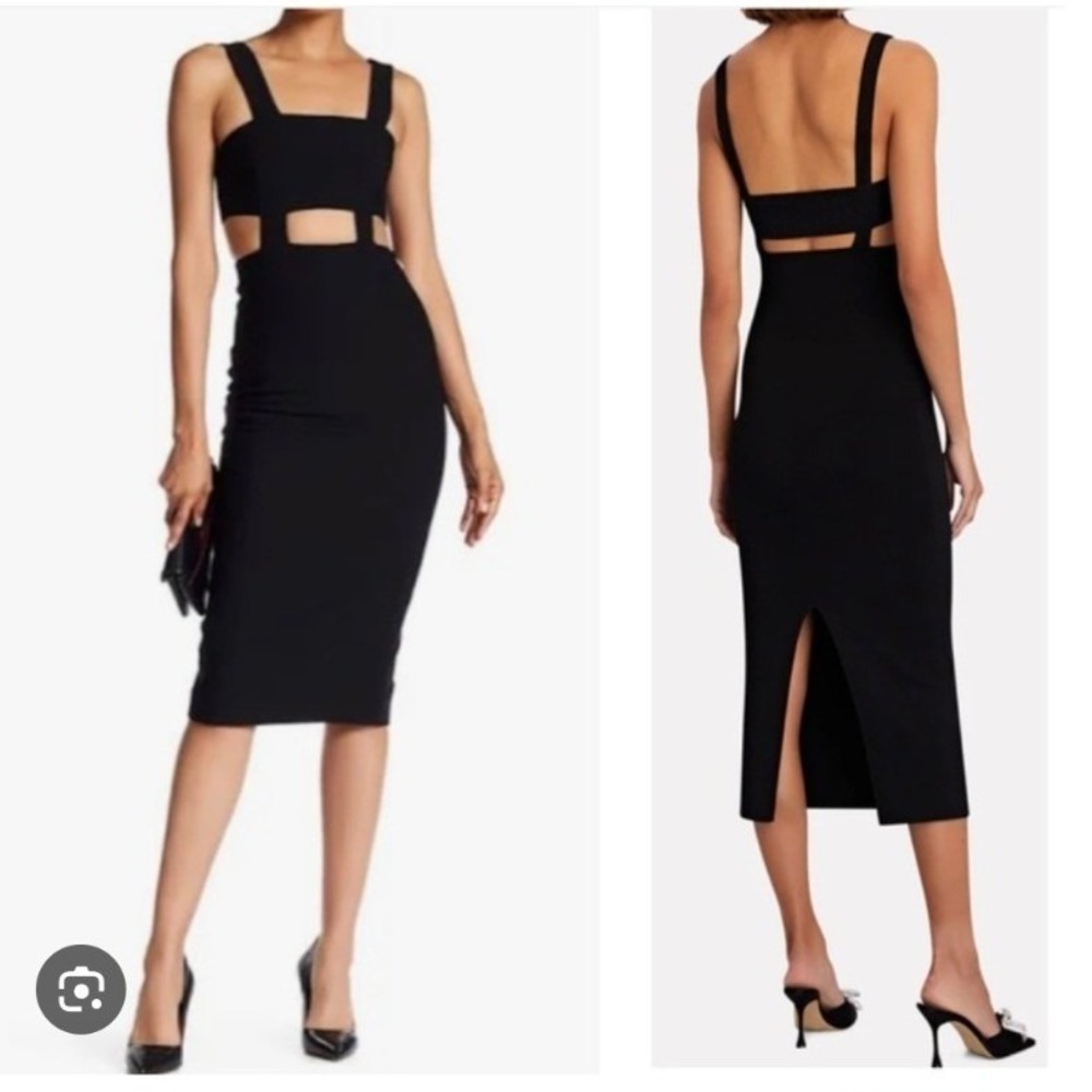 Cinq a Sept Celeste Black Cutout Cage Sheath Midi Dress Sz‎ 6 Classic Chic Party